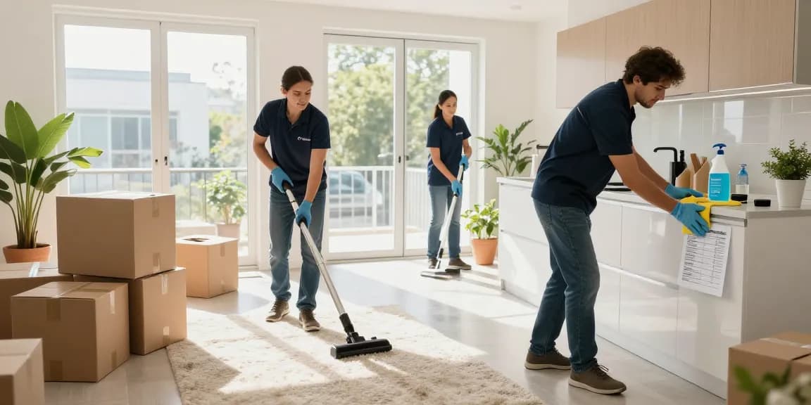 Professional umzugsreinigung bern service team performing move-out cleaning in a bright apartment.