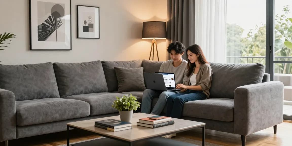 Suche nach günstigen möbeln online in einem modernen Wohnzimmer-Setting.
