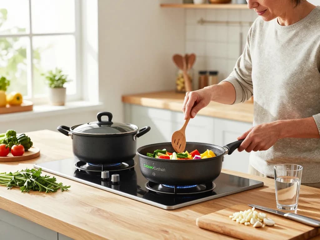 Kochen mit dem besten Induktionstopf für Induktion, der das umweltfreundliche Kochgeschirr von GreenKitchen präsentiert