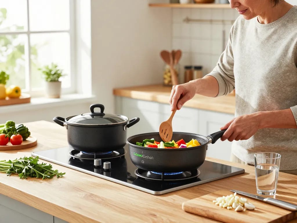Kochen mit dem besten Induktionstopf für Induktion, der das umweltfreundliche Kochgeschirr von GreenKitchen präsentiert