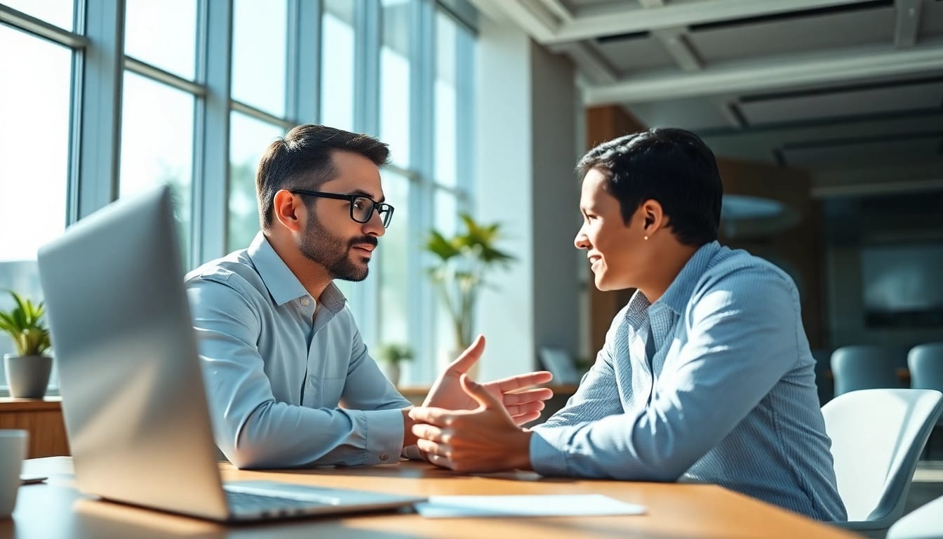 Headhunter Ingenieure diskutieren Karrieremöglichkeiten in einem modernen Büro.