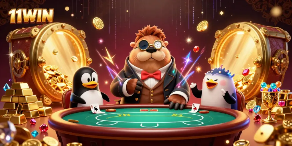 Experience the thrill of 11WIN with our colorful, animated poker scene featuring unique underwater characters and treasures.