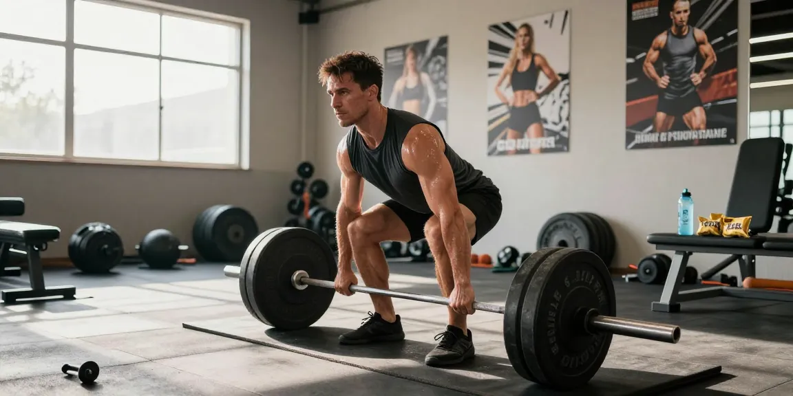 Bodybuilder im Steroidshop, der beim Training mit Gewichten konzentriert ist.