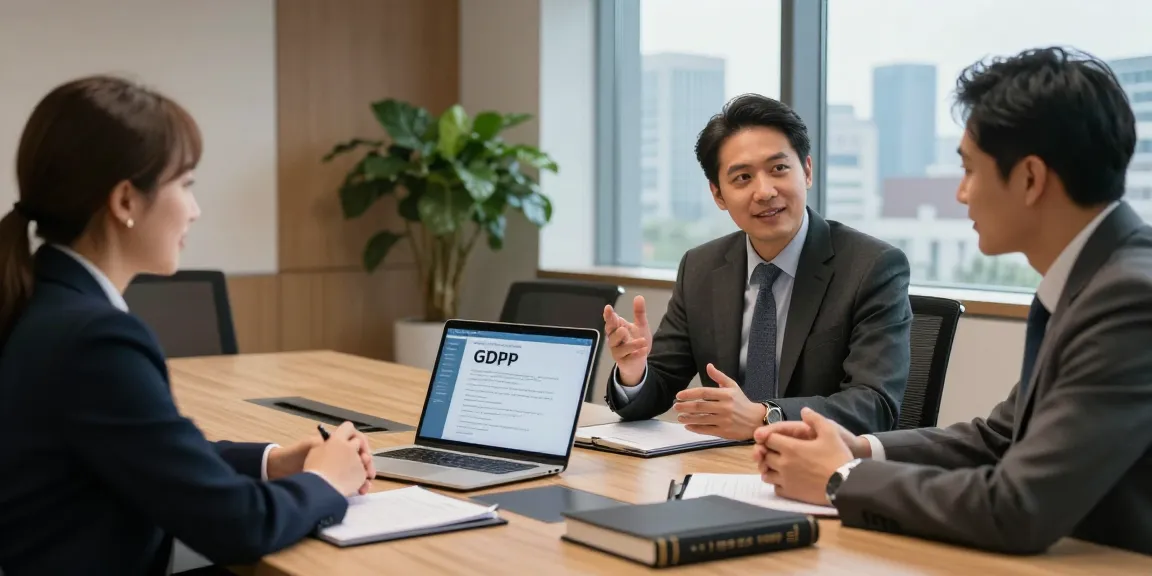 Startseite consultation scene showing data privacy expert advising a client in an elegant office.