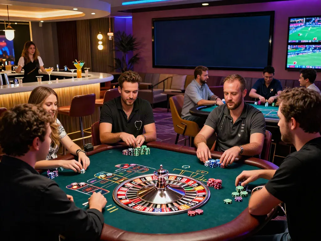 Exciting casino atmosphere at https://sv88.cyou/ with players focused on gaming tables.