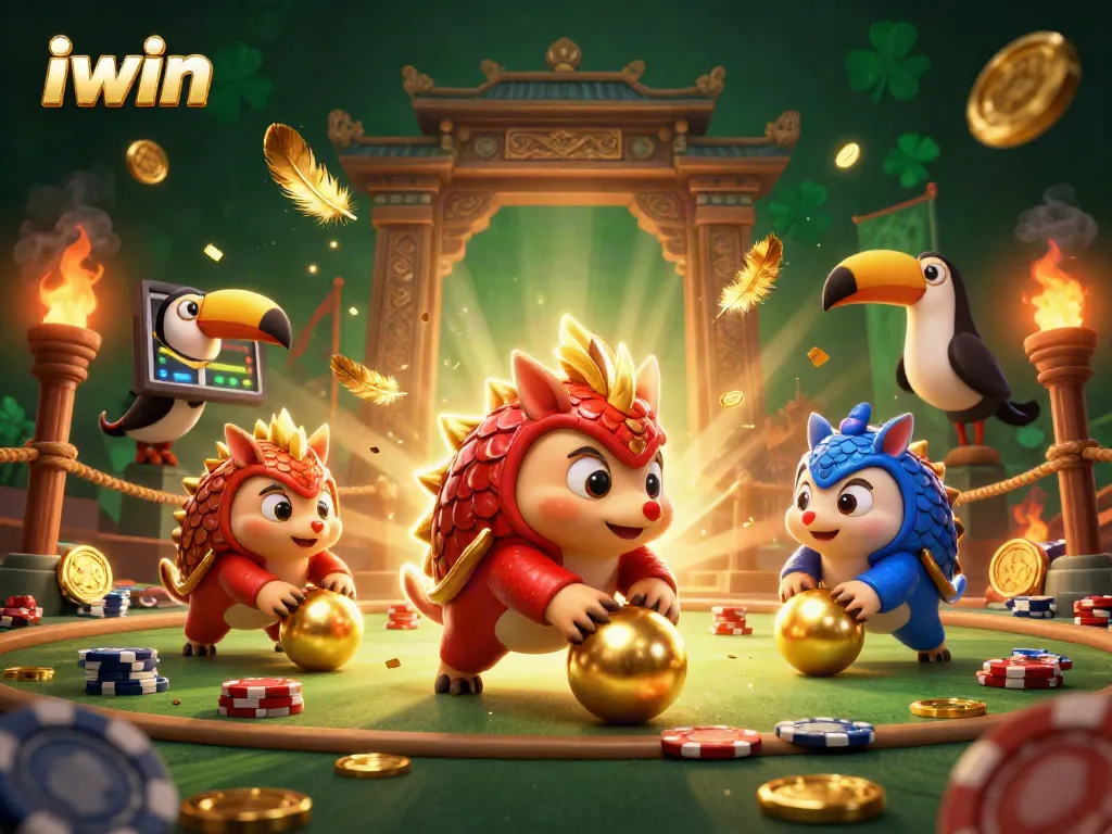 iwin pangolins duel in a casino game with vibrant chips and dynamic action elements