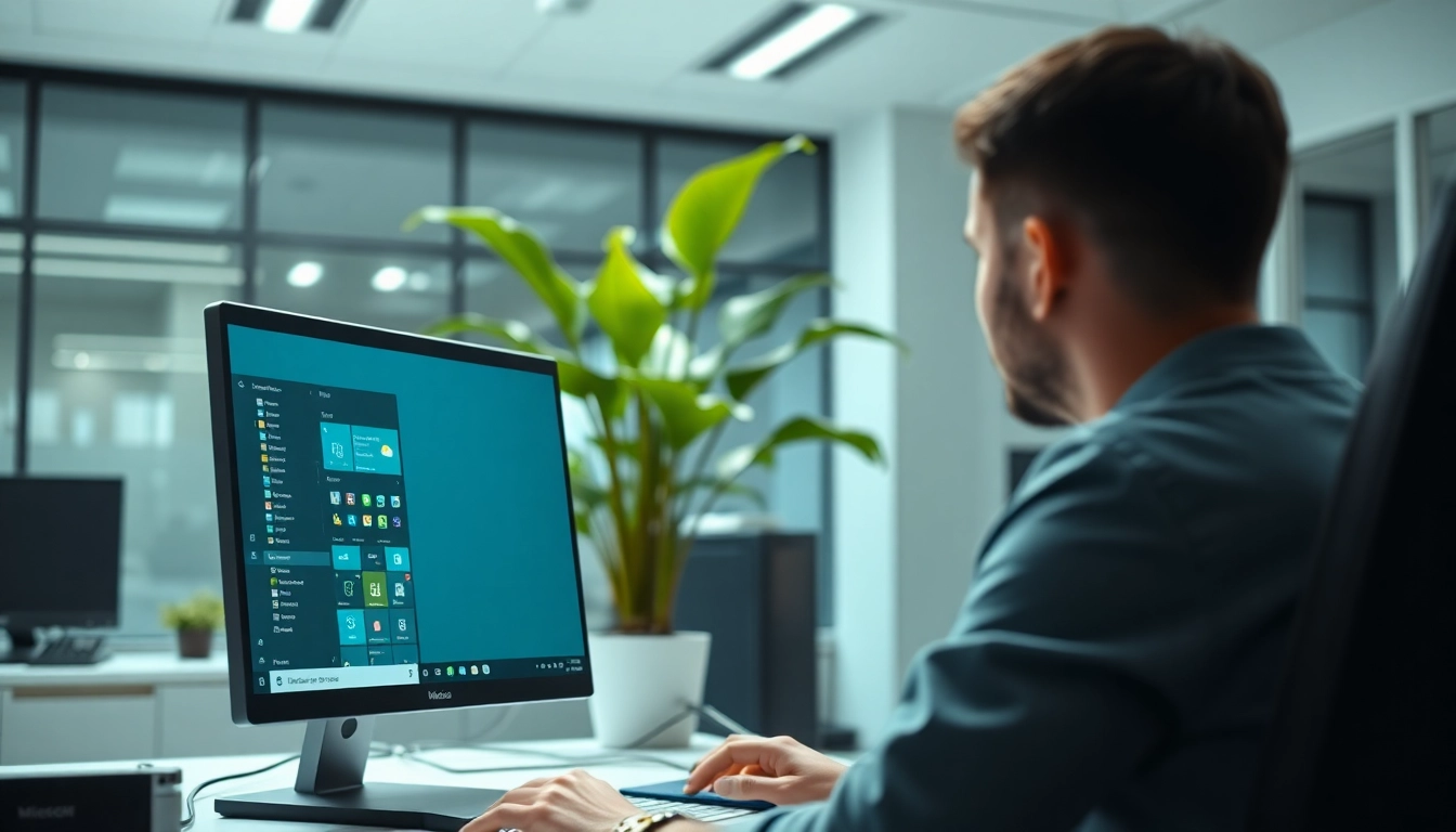 LTSC 2024 Version ohne Funktionsupdates in einem modernen Büro mit einem Laptop und klaren Bildschirminhalt.