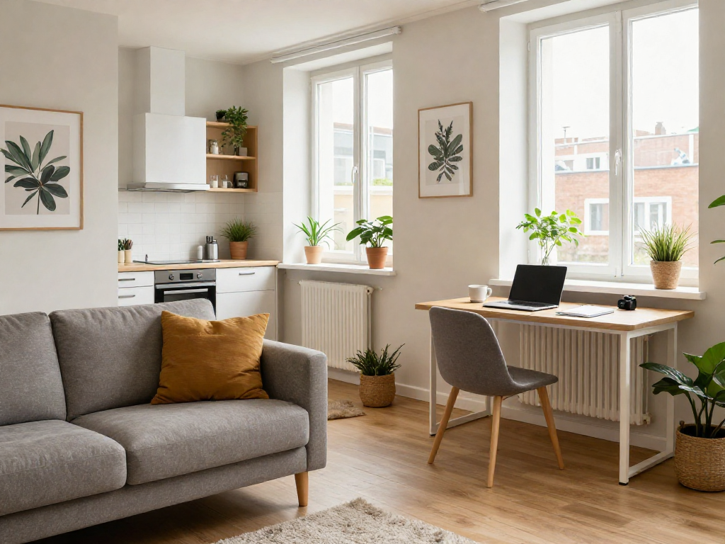 Monteurzimmer Hannover in gemütlicher, gut ausgestatteter Wohnung mit natürlichem Licht und stilvollem Dekor.