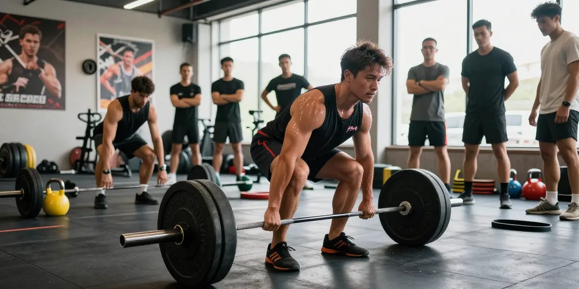 Anabolika Shop: Athlet hebt Gewichte im Fitnessstudio mit motivierenden Elementen.