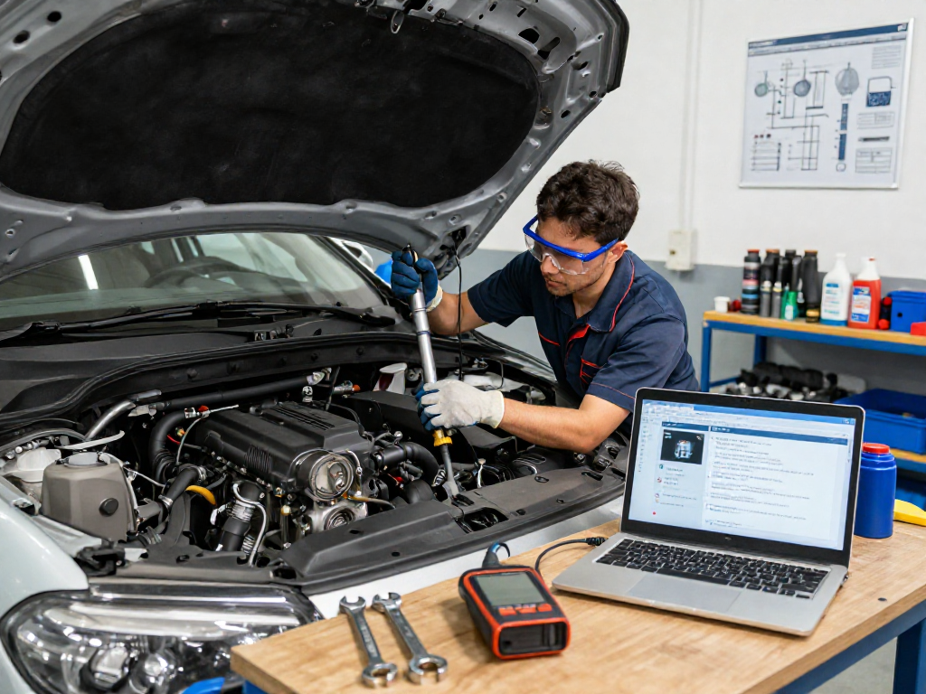 DPF Reinigung Hannover: Mechaniker bei der DPF-Reinigung in einer professionellen Werkstatt.