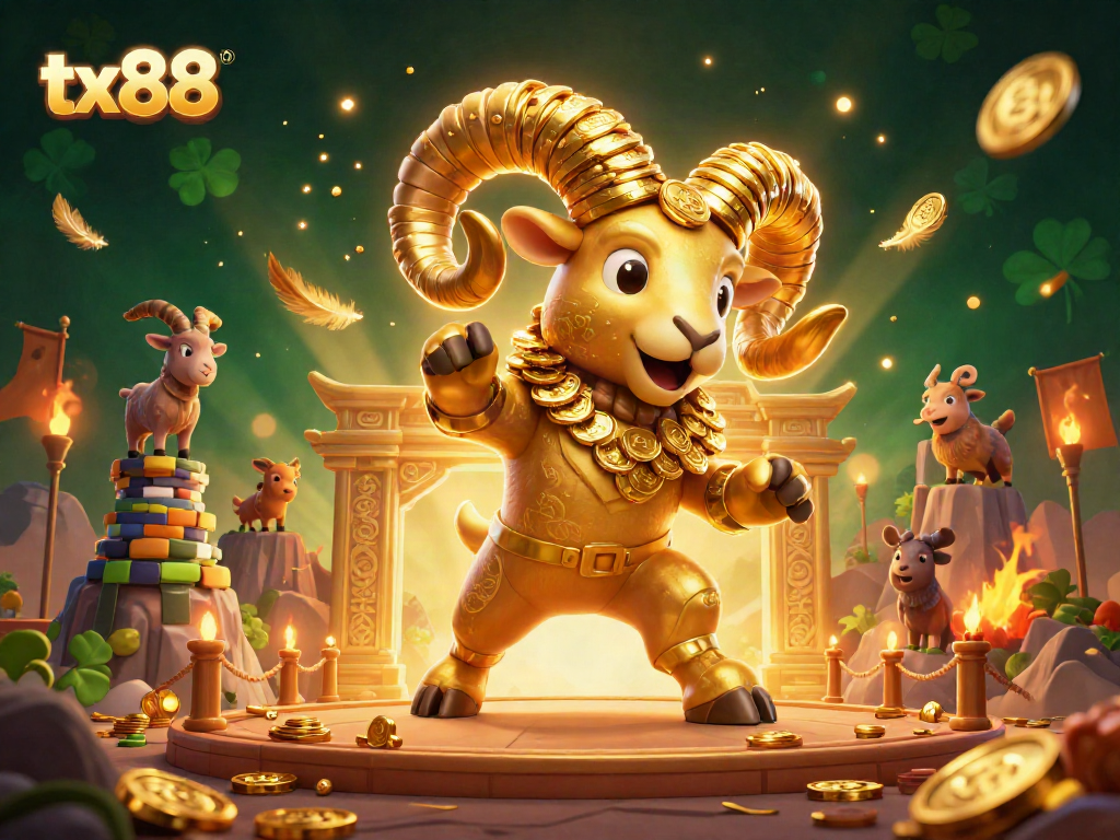 Experience thrilling battles in the tx88 arena with a golden ram and mountain goat spectators.