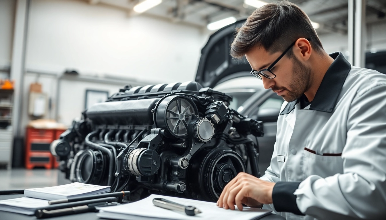 Motorschaden Ankauf: Fachmann prüft beschädigten Motor mit Werkzeugen im Hintergrund.