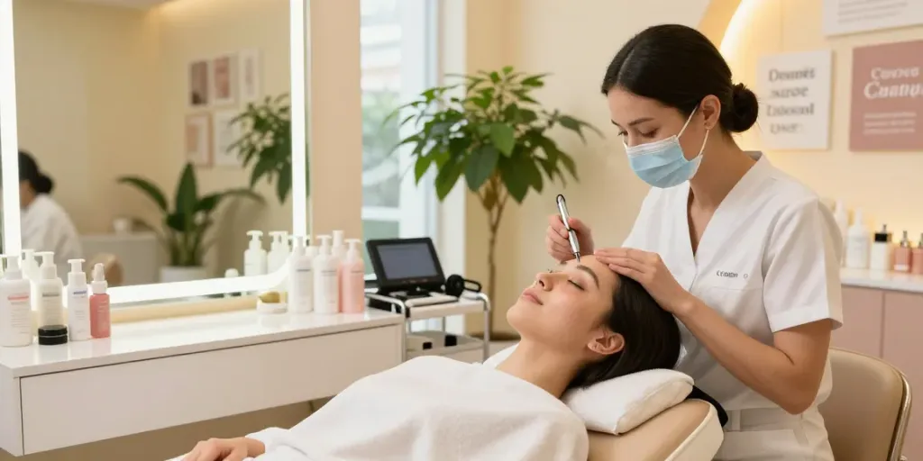 Augenringe entfernen mit CCeye® Behandlung in modernem Schönheitssalon.
