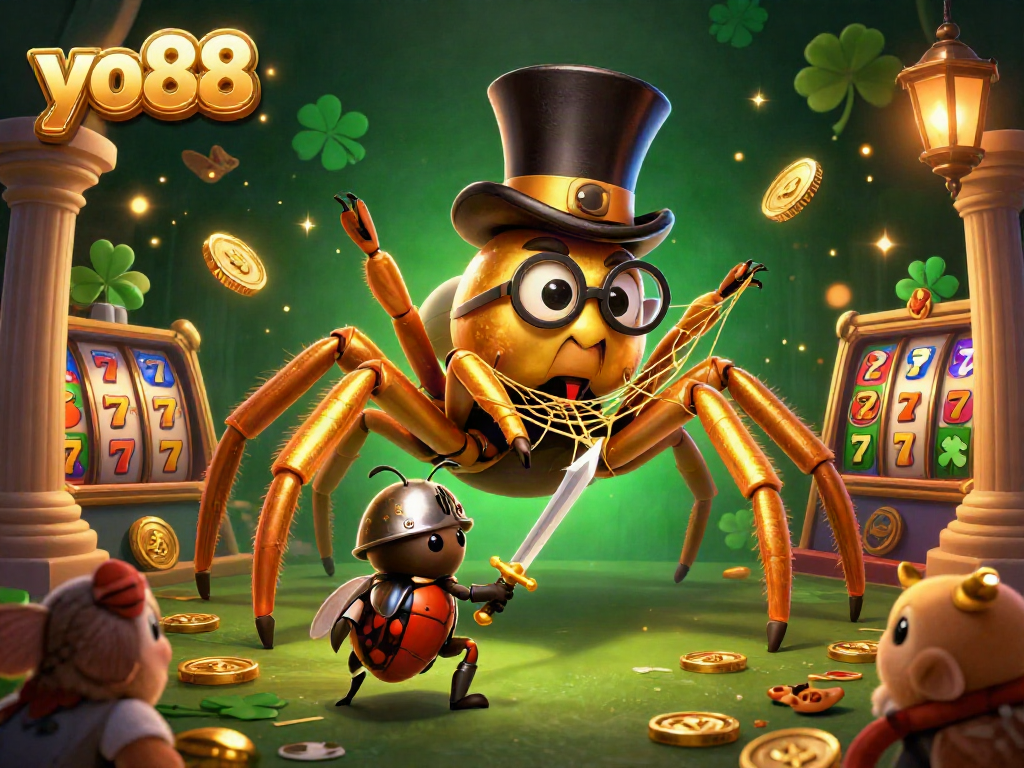 Experience thrilling gameplay with yo88 in this vibrant casino adventure illustration featuring a golden tarantula.
