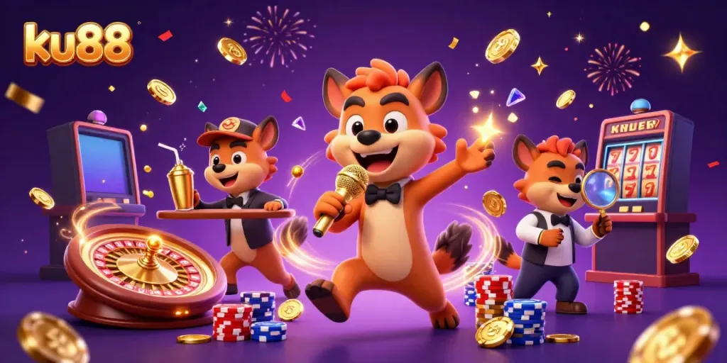 Experience the vibrant energy at ku88 casino with lively hyenas and exciting gaming elements.