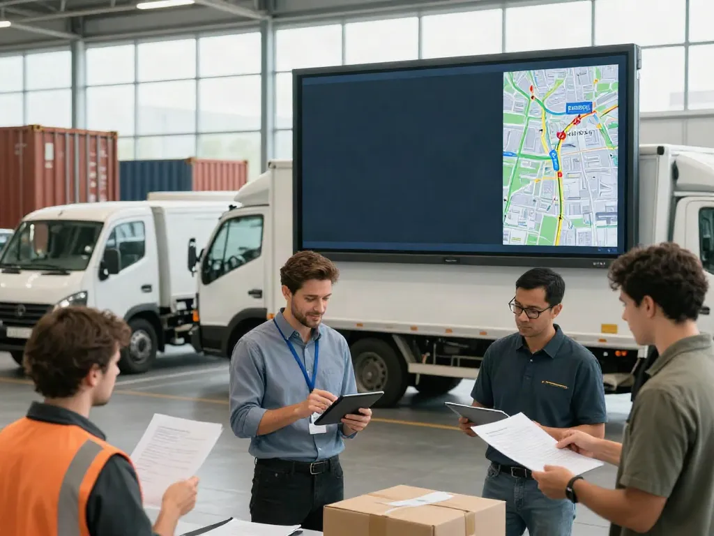 Speditionsfirma in Düsseldorf, Transportmanager bei der Arbeit in einem modernen Logistikzentrum