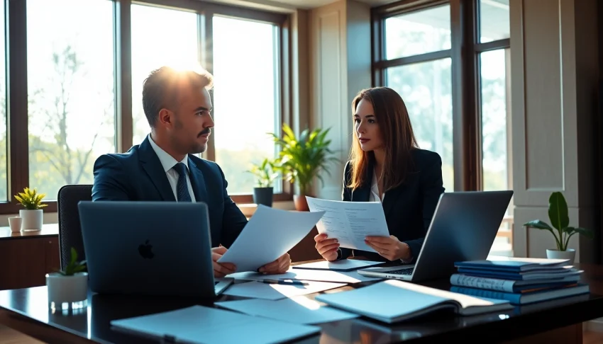 Headhunter Schweiz bei der Beratung eines Klienten in einem modernen Büro mit Sonnenlicht.