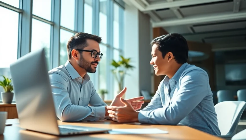 Headhunter Ingenieure diskutieren Karrieremöglichkeiten in einem modernen Büro.