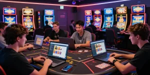 Engaged players at https://gemwin.pics/ enjoying online games and vibrant casino atmosphere.