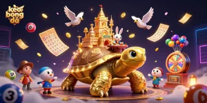 Experience kèo bóng đá with colorful lottery elements, a golden tortoise, and a rabbit dealer in action.