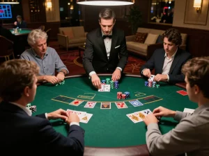 Players enjoying a game of blackjack at TG88 casino with colorful chips and strategic gameplay.